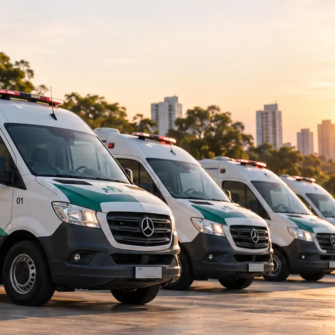 Ambulâncias da frota Remove estacionadas lado a lado