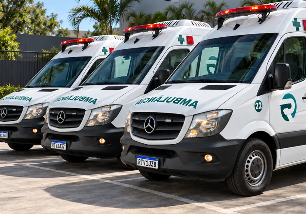 Ambulâncias da frota Remove estacionadas lado a lado
